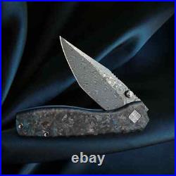 Ocaso Delos Folding Knife 3 Damascus Steel Blade Carbon Fiber/Titanium Handle
