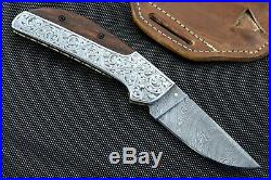 One Of A Kind Damascus Steel Folding Knife Handmade With Walnut Handle (C234-A)