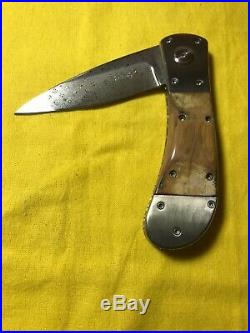 PAT CRAWFORD CUSTOM One-Of-A-KIND LARGE DAMASCUS FOLDING KNIFE-VINTAGE