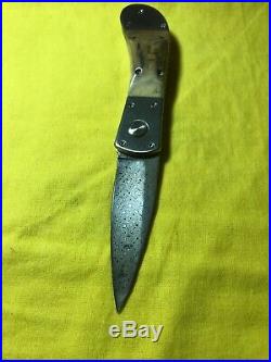 PAT CRAWFORD CUSTOM One-Of-A-KIND LARGE DAMASCUS FOLDING KNIFE-VINTAGE