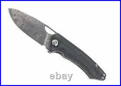 PMP Spartan Front Flipper Folding Knife Black Micarta Handle Damascus PMPSPBKMDM
