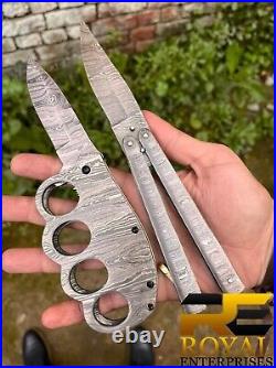 Pack of 2 Custom Handmade Damascus Steel Folding Knives With Sheath