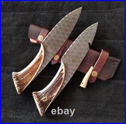 Pair of crown stag hunting knives, 2 bowie knives, handmade D2 steel blade