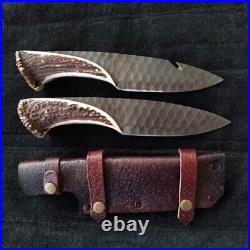 Pair of crown stag hunting knives, 2 bowie knives, handmade D2 steel blade