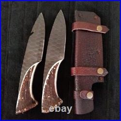 Pair of crown stag hunting knives, 2 bowie knives, handmade D2 steel blade