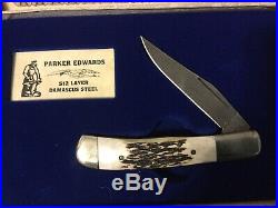 Parker Edwards Damascus Stag folding knife 14231D limited edition with box