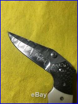 Pat Crawford Custom Kasper Fighter Damascus Folding Knife