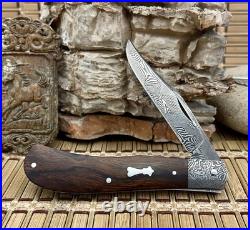 Patrik Francescato Desert Ironwood Mosaic Damascus Slip Joint Trapper Knife