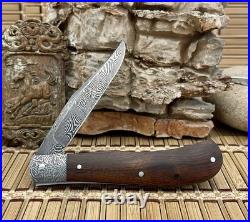 Patrik Francescato Desert Ironwood Mosaic Damascus Slip Joint Trapper Knife
