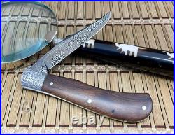 Patrik Francescato Desert Ironwood Mosaic Damascus Slip Joint Trapper Knife