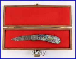 Perry Wingo Custom Linerlock Damascus Abalone Folding Knife