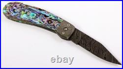 Perry Wingo Custom Linerlock Damascus Abalone Folding Knife