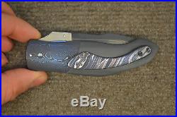 Peter Martin Custom Folding Knife San Mai Damascus Blade with Micarta Grips