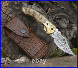Pocket Knife 3.5 Tactical EDC Damascus Folding Knife with Sheath + Sharpener