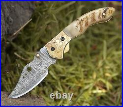 Pocket Knife 3.5 Tactical EDC Damascus Folding Knife with Sheath + Sharpener