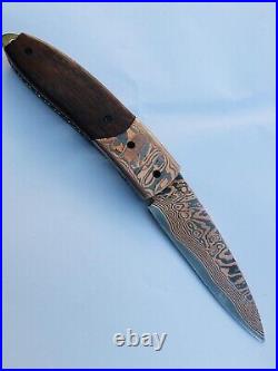 Pocket Knife In Copper Damascus Steel Copper Waves Damascus Folding Knife Gift10