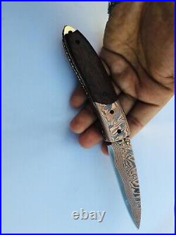 Pocket Knife In Copper Damascus Steel Copper Waves Damascus Folding Knife Gift10