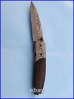 Pocket Knife In Copper Damascus Steel Copper Waves Damascus Folding Knife Gift10