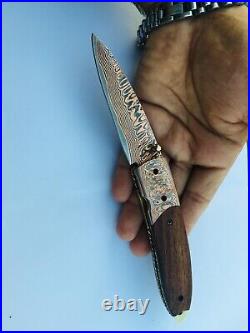 Pocket Knife In Copper Damascus Steel Copper Waves Damascus Folding Knife Gift10