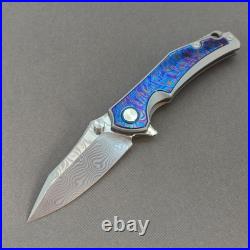 Pocket Knife Titanium Flamed Zirconium Damascus EDC Flipper Frame Lock KB031