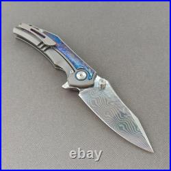 Pocket Knife Titanium Flamed Zirconium Damascus EDC Flipper Frame Lock KB031