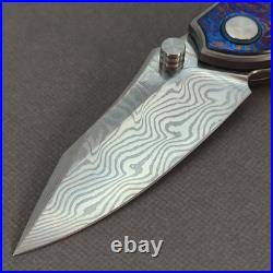 Pocket Knife Titanium Flamed Zirconium Damascus EDC Flipper Frame Lock KB031