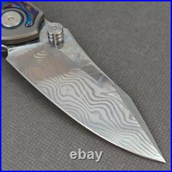 Pocket Knife Titanium Flamed Zirconium Damascus EDC Flipper Frame Lock KB031