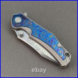 Pocket Knife Titanium Flamed Zirconium Damascus EDC Flipper Frame Lock KB031
