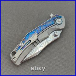 Pocket Knife Titanium Flamed Zirconium Damascus EDC Flipper Frame Lock KB031