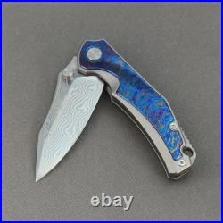 Pocket Knife Titanium Flamed Zirconium Damascus EDC Flipper Frame Lock KB031