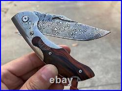 Premium Collectible VG10 Damascus Folding Knife Pocket Knife with Leather Sheath