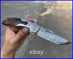 Premium Collectible VG10 Damascus Folding Knife Pocket Knife with Leather Sheath