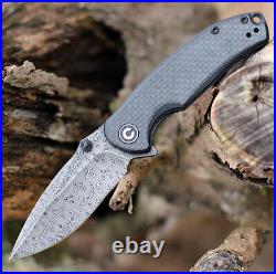 Premium Damascus Black G10 Twill Carbon Knife Folding Pocket Gift Outdoors VP46