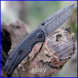 Premium Damascus Black G10 Twill Carbon Knife Folding Pocket Gift Outdoors VP46