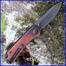 Premium Damascus Cuibourtia Wood Knife Folding Pocket Gift Outdoors VP42