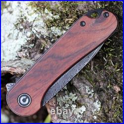 Premium Damascus Cuibourtia Wood Knife Folding Pocket Gift Outdoors VP42