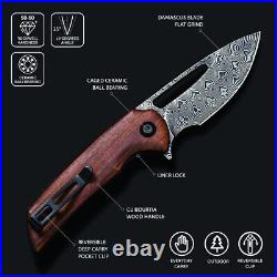Premium Damascus Cuibourtia Wood Knife Folding Pocket Gift Outdoors VP44