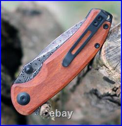 Premium Damascus Cuibourtia Wood Knife Folding Pocket Gift Outdoors VP45