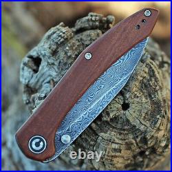 Premium Damascus Cuibourtia Wood Knife Folding Pocket Gift Outdoors VP48