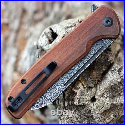 Premium Damascus Cuibourtia Wood Knife Folding Pocket Gift Outdoors VP49