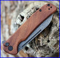 Premium Damascus Cuibourtia Wood Knife Folding Pocket Gift Outdoors VP49