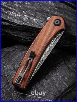 Premium Damascus Cuibourtia Wood Knife Folding Pocket Gift Outdoors VP52