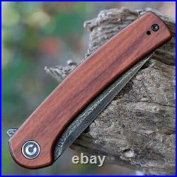 Premium Damascus Cuibourtia Wood Knife Folding Pocket Gift Outdoors VP52