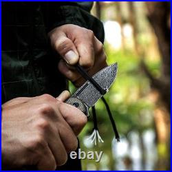Premium Damascus Green Micarta Handle Knife Folding Pocket Gift Outdoors VP47