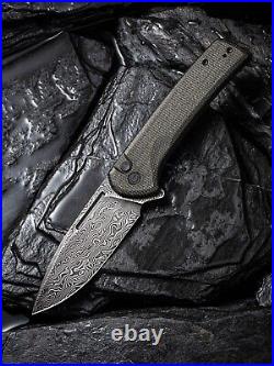 Premium Damascus Green Micarta Handle Knife Folding Pocket Gift Outdoors VP47