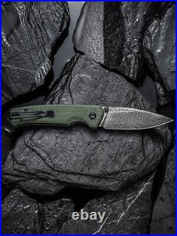 Premium Damascus Green Micarta Handle Knife Folding Pocket Gift Outdoors VP50
