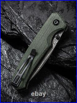 Premium Damascus Green Micarta Handle Knife Folding Pocket Gift Outdoors VP50