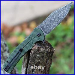 Premium Damascus Green Micarta Knife Folding Pocket Gift Outdoors VP43