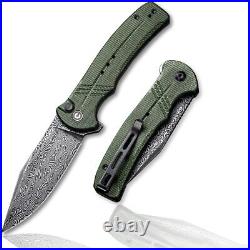 Premium Damascus Green Micarta Knife Folding Pocket Gift Outdoors VP43