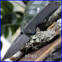 Premium Damascus Micarta Knife Folding Pocket Gift Outdoors Belt Clip Rare VP36